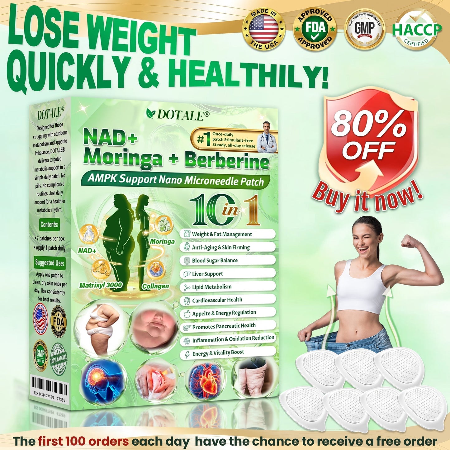 🍃DOTALE® NAD+ Moringa Berberine AMPK Nano Microneedle Patch🍃（Once daily, visible results in 7 days）Supports metabolism, weight management, heart health, and overall wellness